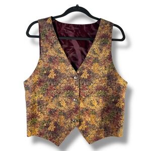 Handmade Womens Sz Large? Floral Vest Fitted Button Up Cottagecore Romantic Boho